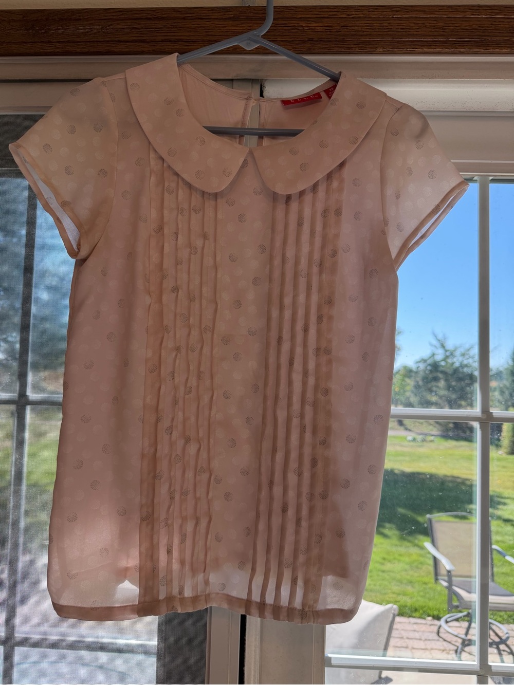 Elle Sheer Light Pink Peter Pan Collar Blouse. Bin 76